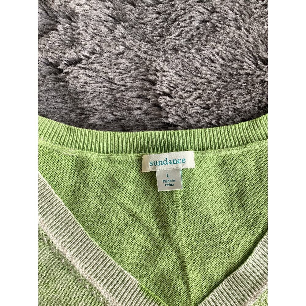 Sundance V-neck knit 3/4 sleeve‎ top green distressing color size large cotton - Picture 5 of 8